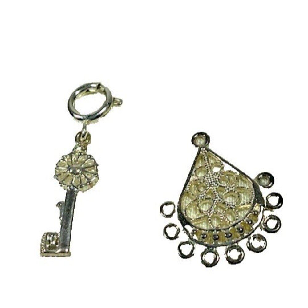 Sterling Silver 925 Key Bracelet Charm & Filigree Triangle Pendant Charm Vintage